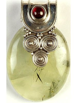 Prehnite Pendant with Garnet