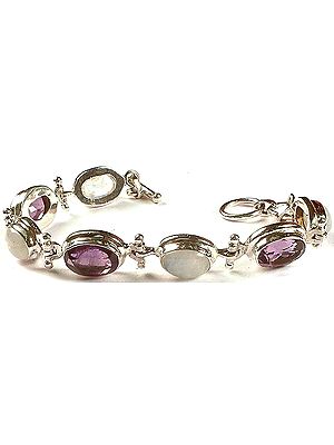 Rainbow Moonstone & Faceted Amethyst Bracelet