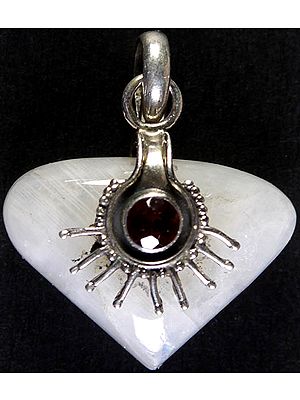 Rainbow Moonstone and Garnet Pendant