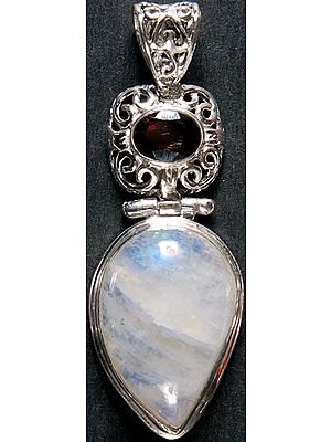 Rainbow Moonstone and Garnet Pendant