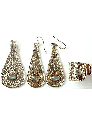 Rainbow Moonstone Dimple Pendant With Matching Earrings & Ring Set