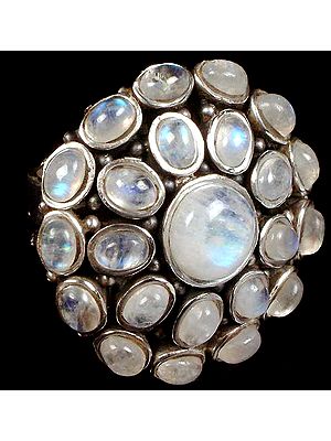 Rainbow Moonstone Flower Ring