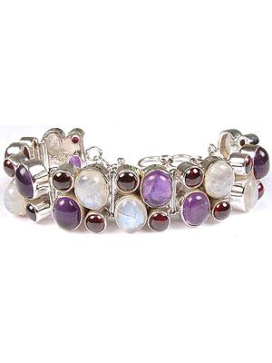 Rainbow Moonstone, Garnet & Amethyst Bracelet