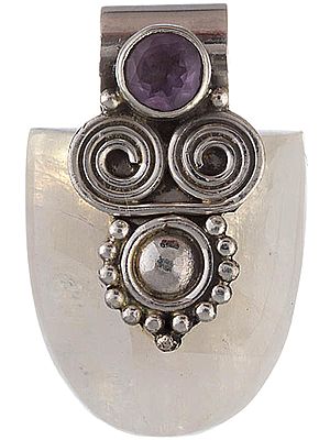 Rainbow Moonstone Pendant with Faceted Amethyst