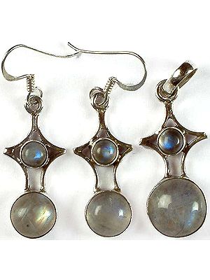 Rainbow Moonstone Pendant with Matching Earrings