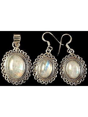 Rainbow Moonstone Pendant with Matching Earrings