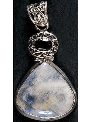 Rainbow Moonstone with Garnet Pendant