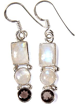 Rainbow Moonstone with Smoky Quartz Earrings