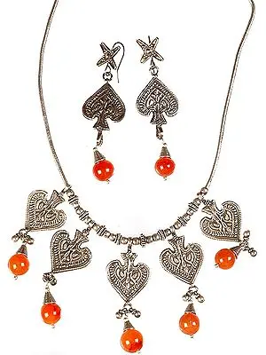 Designer Ethnic Necklace  with Carnelian and Matching Earrings