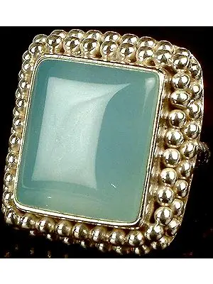 Rectangular Blue Chalcedony Ring