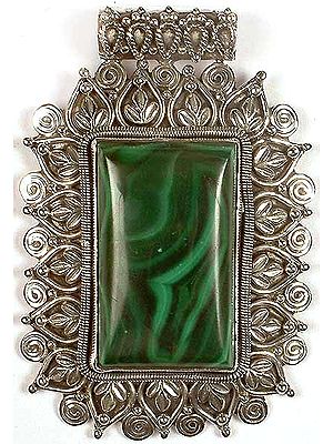 Rectangular Malachite Pendant With Floral Border
