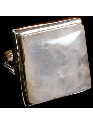 Rectangular Rainbow Moonstone Ring