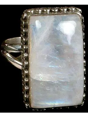 Rectangular Rainbow Moonstone Ring