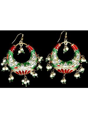 Red and Green Meenakari Cradle Earrings