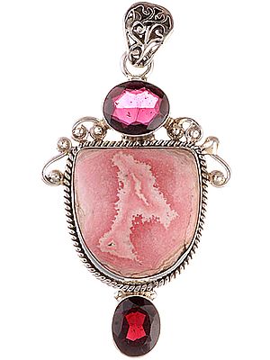 Rhodochrosite Pendant with Faceted Twin Garnet