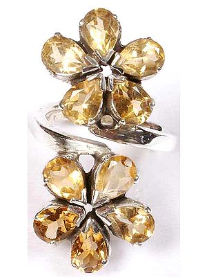 Ring of Faceted Citrine Flowers