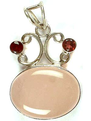 Rose Quart Pendant With Faceted Garnet