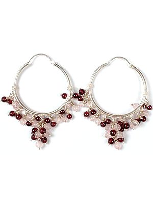 Rose Quartz and Garnet Hoops