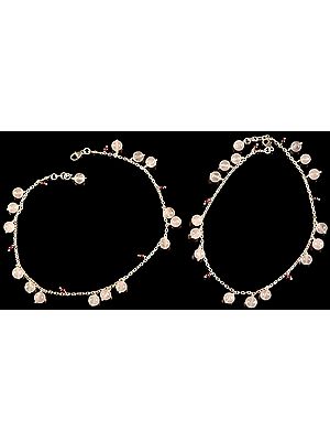 Rose Quartz Anklets with Garnet (Price Per Pair)
