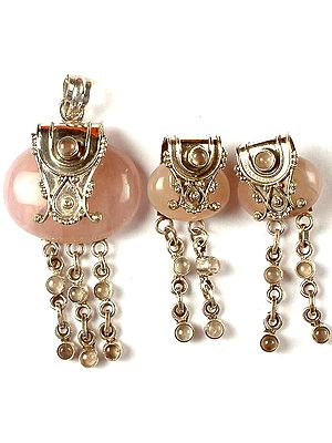 Rose Quartz Pendant & Earrings Set with Dangles