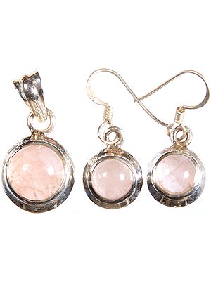 Rose Quartz Pendant with Matching Earrings Set