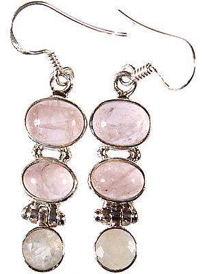 Rose Quartz with Rainbow Moonstone Earrings