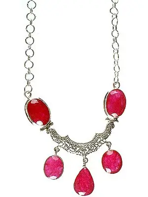 Oval Ruby Necklace with Dangle Pendants