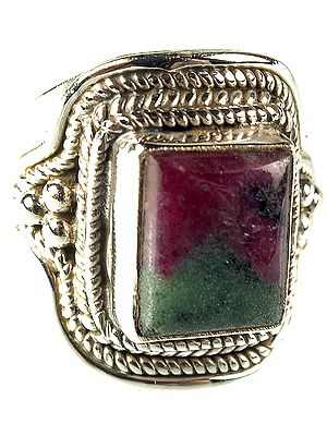 Rectangular Ruby Zoisite Sterling Silver Ring