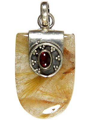 Rutilated Quartz Pendant with Garnet
