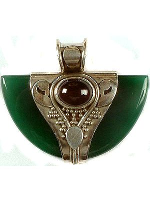 Semi-Circular Green Onyx Pendant With Garnet