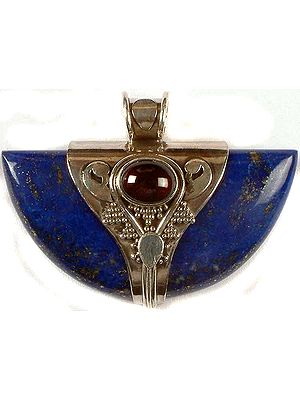 Semi-Circular Lapis Lazuli Pendant With Garnet