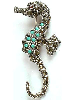 Sea Horse Brooch with Robin's Egg and Marcasite