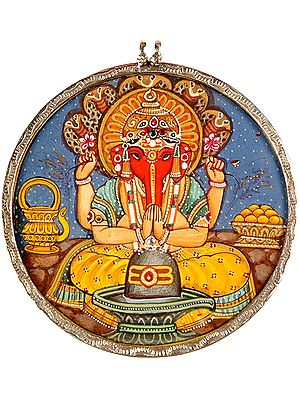 Shri Ganesha Offering Prayer to Shiva Linga