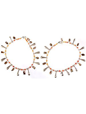 Smoky Quartz and Carnelian Anklets with Spikes (Price Per Pair)