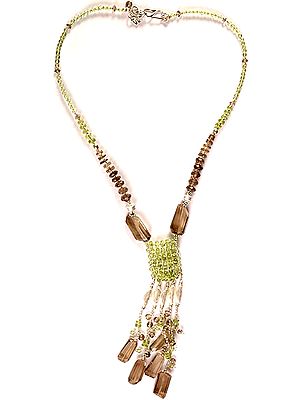 Smoky Quartz and Peridot Necklace with Charms