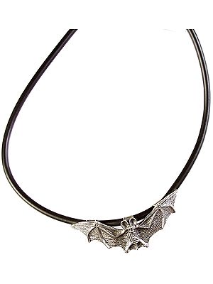 Sterling Bat Necklace with Leather and Fish Lock