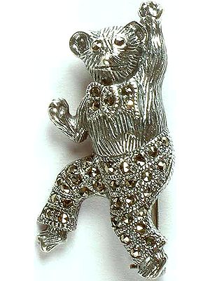 Sterling Bear Brooch Cum Pendant with Marcasite