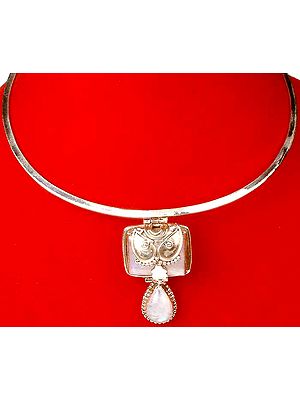 Sterling Choker with Hinged Rainbow Moonstone Pendant