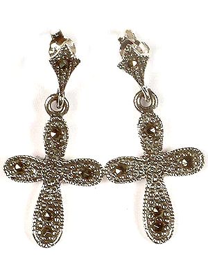 Sterling Dangling Cross Earrings