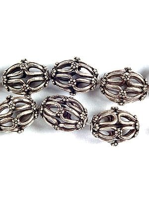 Sterling Silver Lattice Drum Shaped Beads (Price Per Pair)