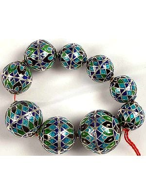 Sterling Meenakari Beads (Price Per Nine Pieces)