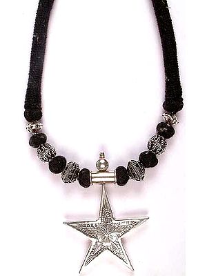 Sterling Star Necklace with Black Cord