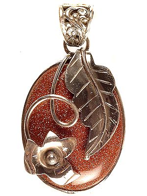 Sunstone Pendant with Leaf and Flower