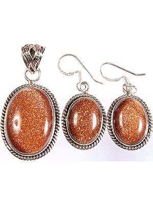 Sunstone Pendant with Matching Earrings Set