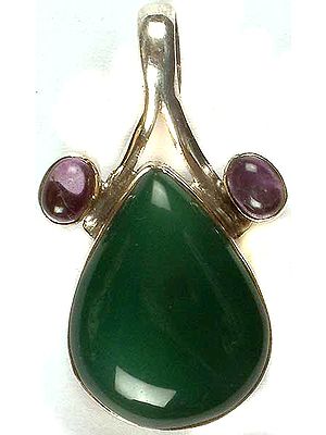 Tear Drop Green Onyx Pendant With Amethyst