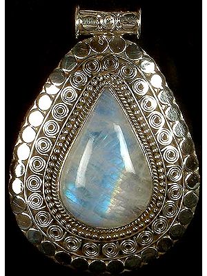 Tear Drop Rainbow Moonstone Pendant with Spirals