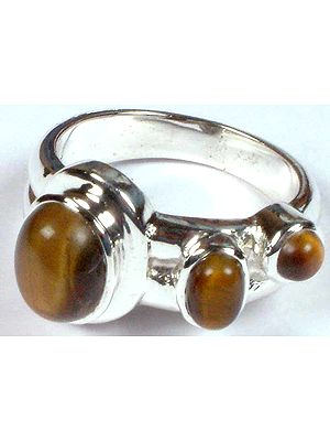 Three Stone Tiger Eye Ring