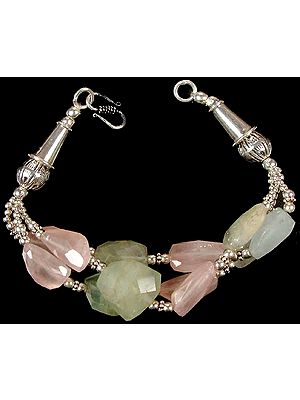 Three-Strand Aquamarine and Rose Quartz Bracelet