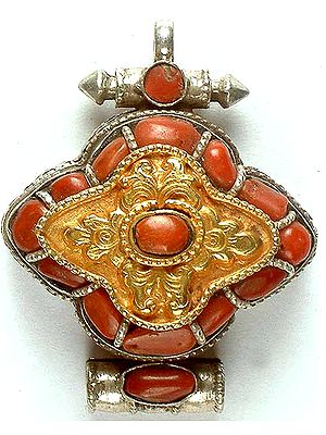 Tibetan Gau Box Pendant with Coral