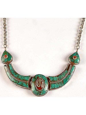 Tibetan Om (AUM) Necklace With Inlay Turquoise & Coral